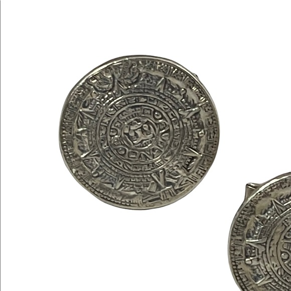 Vintage sterling silver 925 Mayan Aztec Calendar cuff links cufflinks - Picture 7 of 10